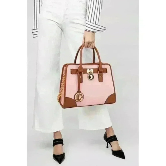 Dasein Handbags - Dasein Top Handle Two Tone Satchel Handbag Vegan Leather Pink